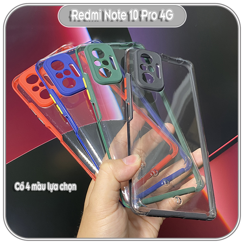 Ốp Lưng cho Xiaomi Redmi Note 10 Pro 4G PC Trong Suốt Viền Màu Mỏng ,Che Camera - Hàng Nhập Khẩu