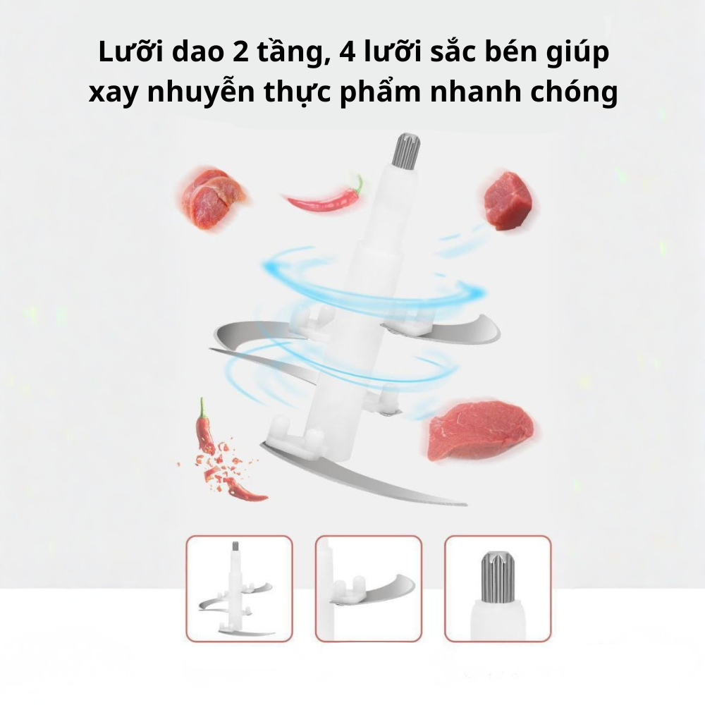 Máy xay thịt cối INOX304 Lumabella LB-56002 dung tích lớn 3L, công suất cao 800W, 4 lưỡi đa năng xay nhuyễn thịt cá nhanh chóng - DELIYA - HÀNG CHÍNH HÃNG