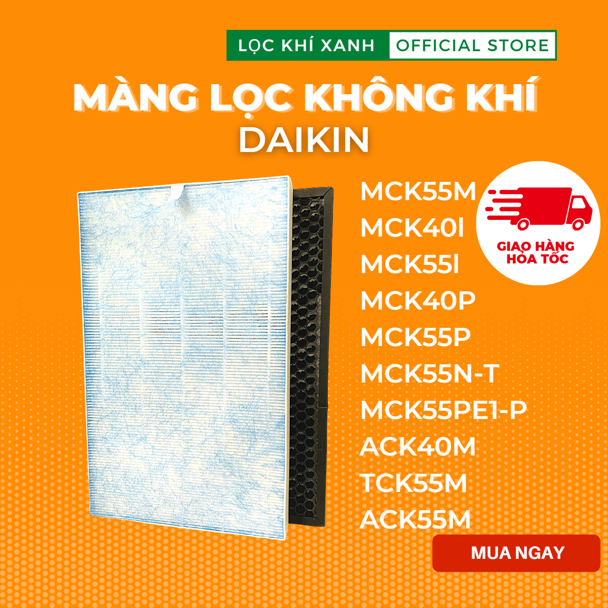 Màng lọc Hepa cho Daikin MCK55, Daikin TCK55, Daikin ACK55, Daikin MCK40, Daikin ACK40, Daikin TCK40. Có màng than hoạt tính. Hàng nhập khẩu