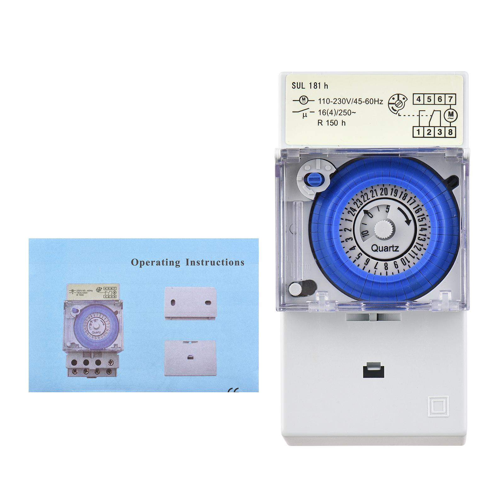Mechanical 24 Hours Timer Switch AC 110-230V 30 Minutes Interval 48 Times ON/ OFF Programmable Electrical Timer DIN Rail Installation Relay Switch