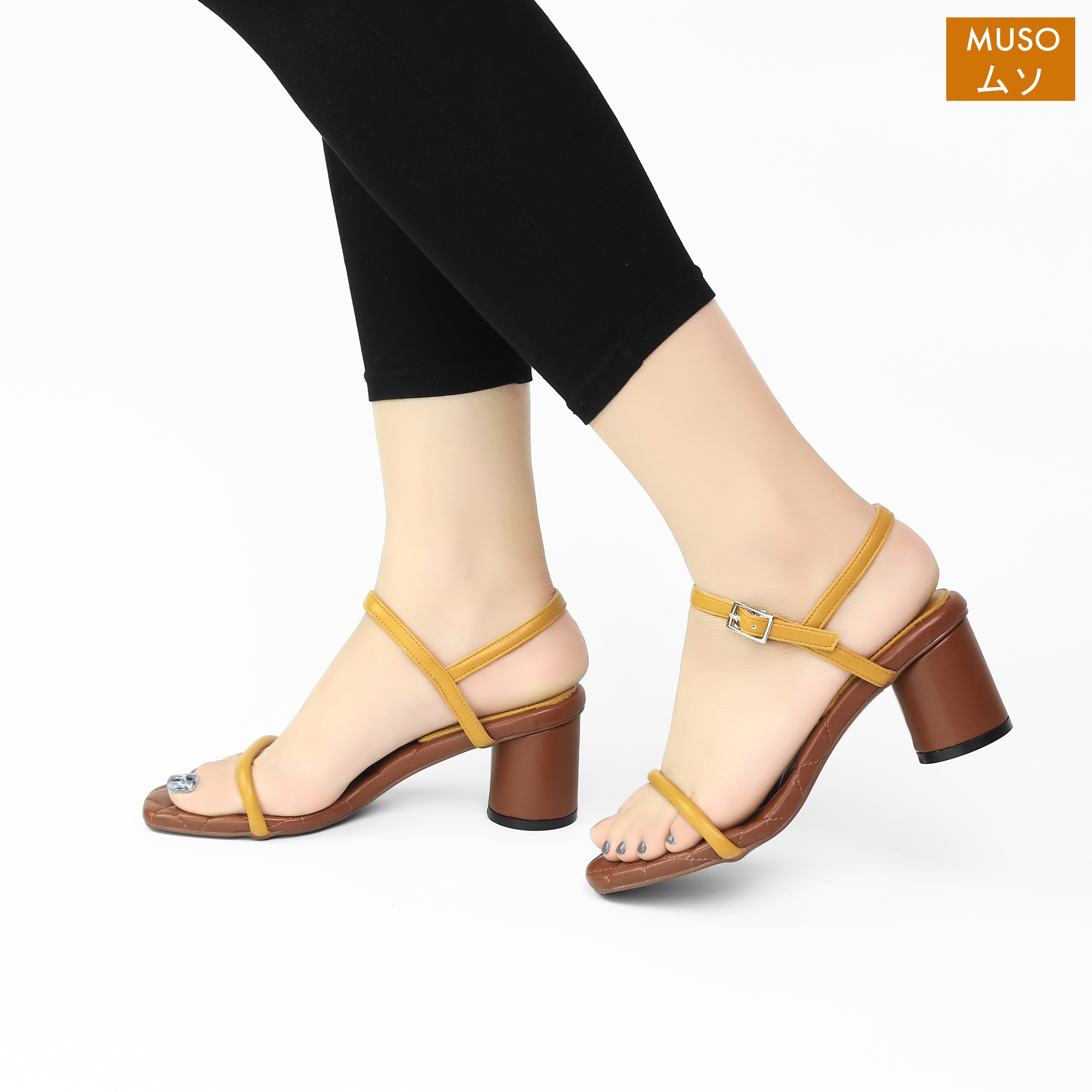 Sandal Cao Gót 2 Quai Ngang Mũi Vuông 5cm MUSO SDCGMS001 - Hàng Chính Hãng