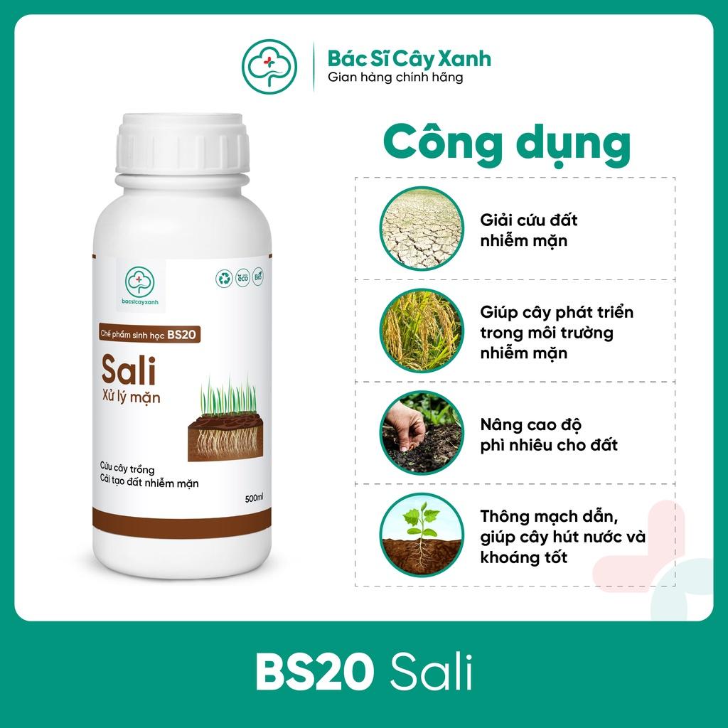 Chế phẩm xử lý đất nhiễm mặn, ra rễ thông mạch, xanh lá, tốt cây BS20 Sali 500ml NSX Bacsicayxanh