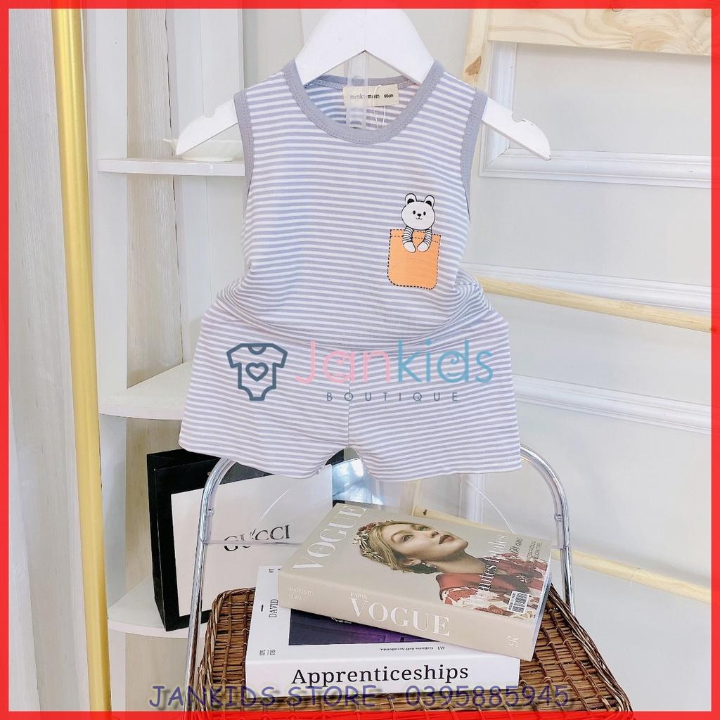 Bộ ba lỗ thun lạnh MINKY MOM hoạ tiết kẻ ngang in hình gấu cho bé trai, bé gái 8-18kg
