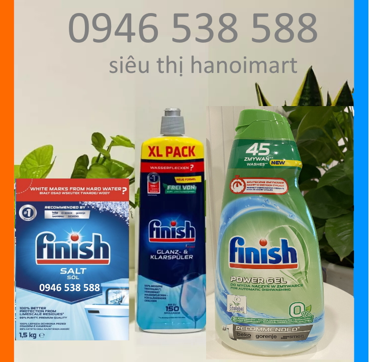 Combo Gel rửa bát Finish Classic 1.5l + Muối Finish 1.5kg + Nước làm bóng Finish 400ml hương chanh