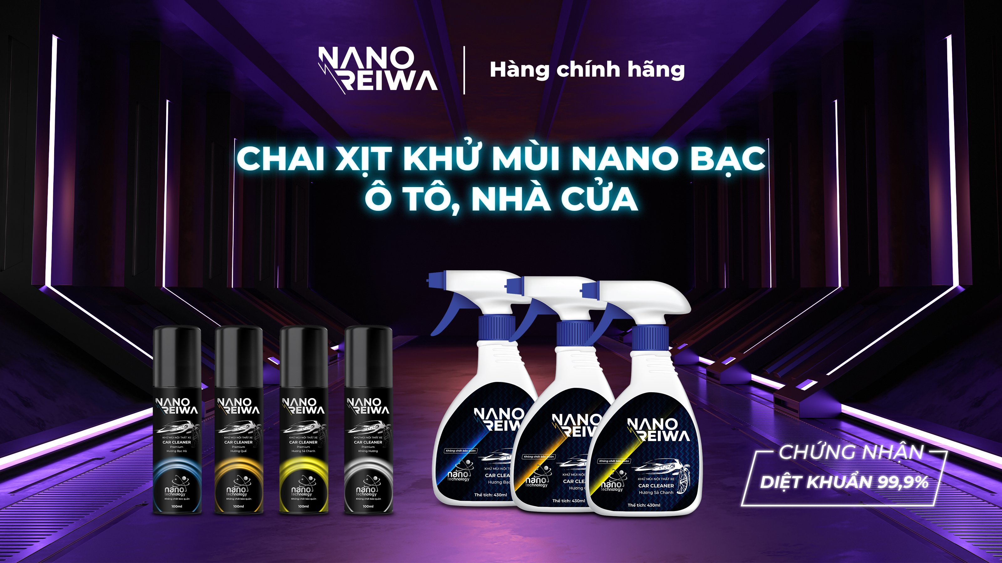 Chai xịt diệt khuẩn khử mùi ô tô xe khách bằng nano bạc Nano Reiwa 430ml hương bạc hà dịu nhẹ, được chứng nhận viện Pasteur an toàn cho trẻ em - Hàng chính hãng