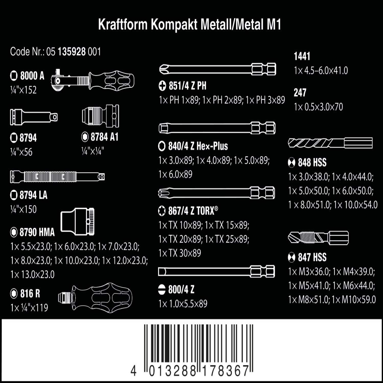 Bộ Kraftform Kompakt M 1 Metal Wera 05135928001