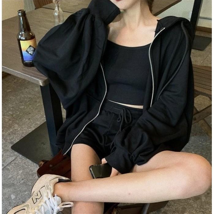 Áo khoác trơn form rộng phối zip ulzzang