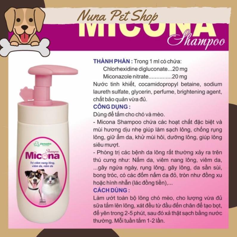 Sữa tắm cho chó mèo viêm nang lông, viêm da, nấm da Micona 200ml