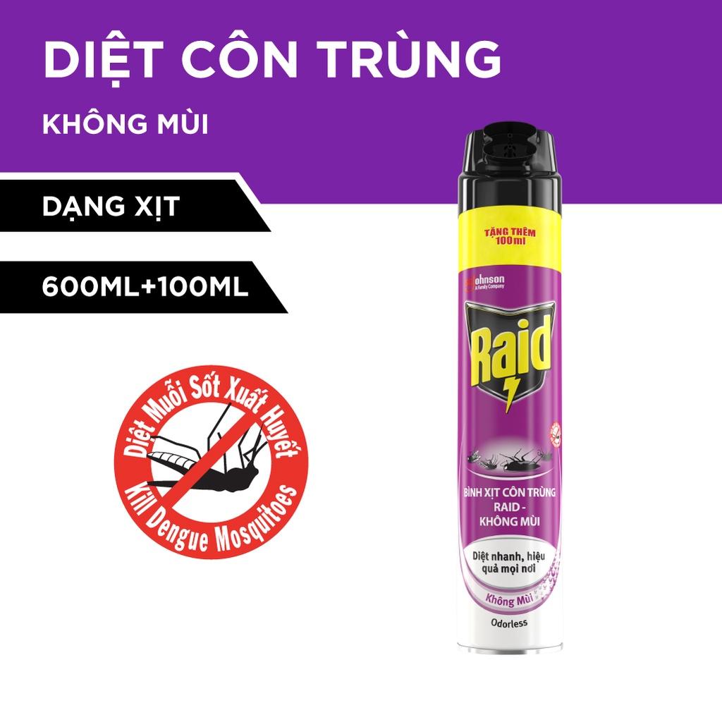 Bình Xịt Côn Trùng RAID Không Mùi 600ML + Tặng Thêm 100ML