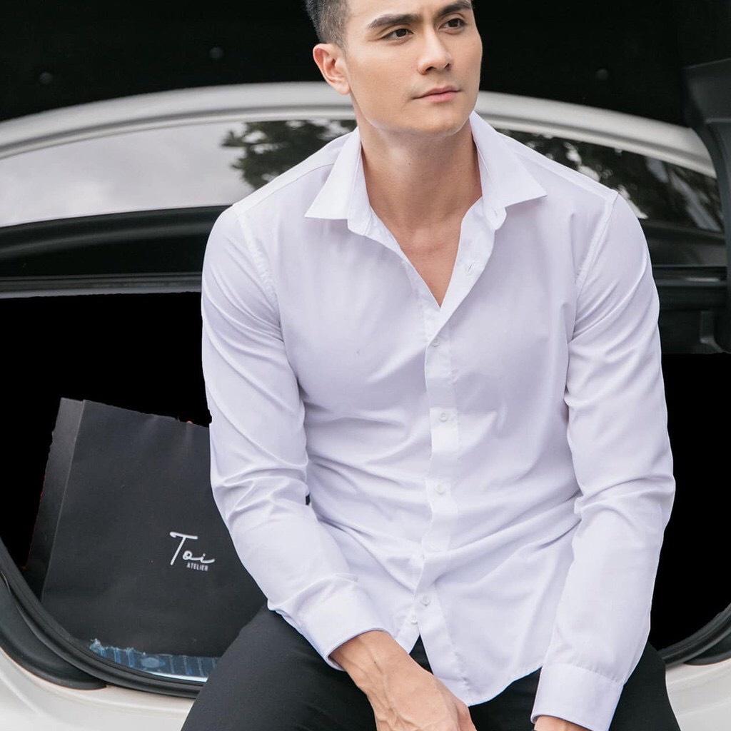 Áo Sơ Mi Nam Dài Tay Phong Cách Hàn Quốc Màu Đen, Trắng