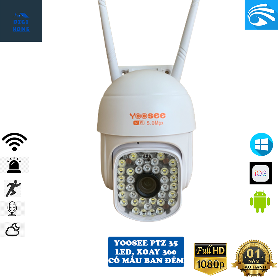 CAMERA WIFI YOOSEE PTZ 35 LED CỰC SÁNG CÓ MÀU BAN ĐÊM, KÈM THẺ 32GB HOẶC 64GB - Hàng chính hãng