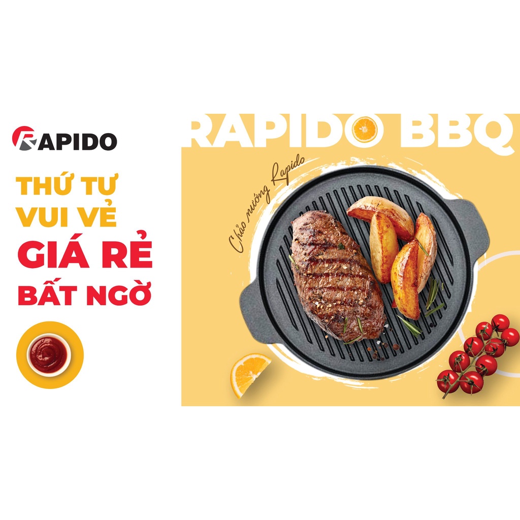 Chảo gang nướng chống dính Rapido size 24, 26 dùng bếp gas, hồng ngoại, từ, than - Hàng chính hãng - 26CM