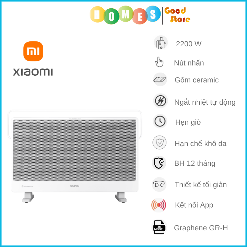 Máy Sưởi Điện XIAOMI Smartmi Graphene GR-H Thông Minh 3 Mức Nhiệt Độ Kháng Nước IPX4 Diện Tích Hoạt Động 20-25 m2, Công Suất 2200 W - Hàng Chính Hãng