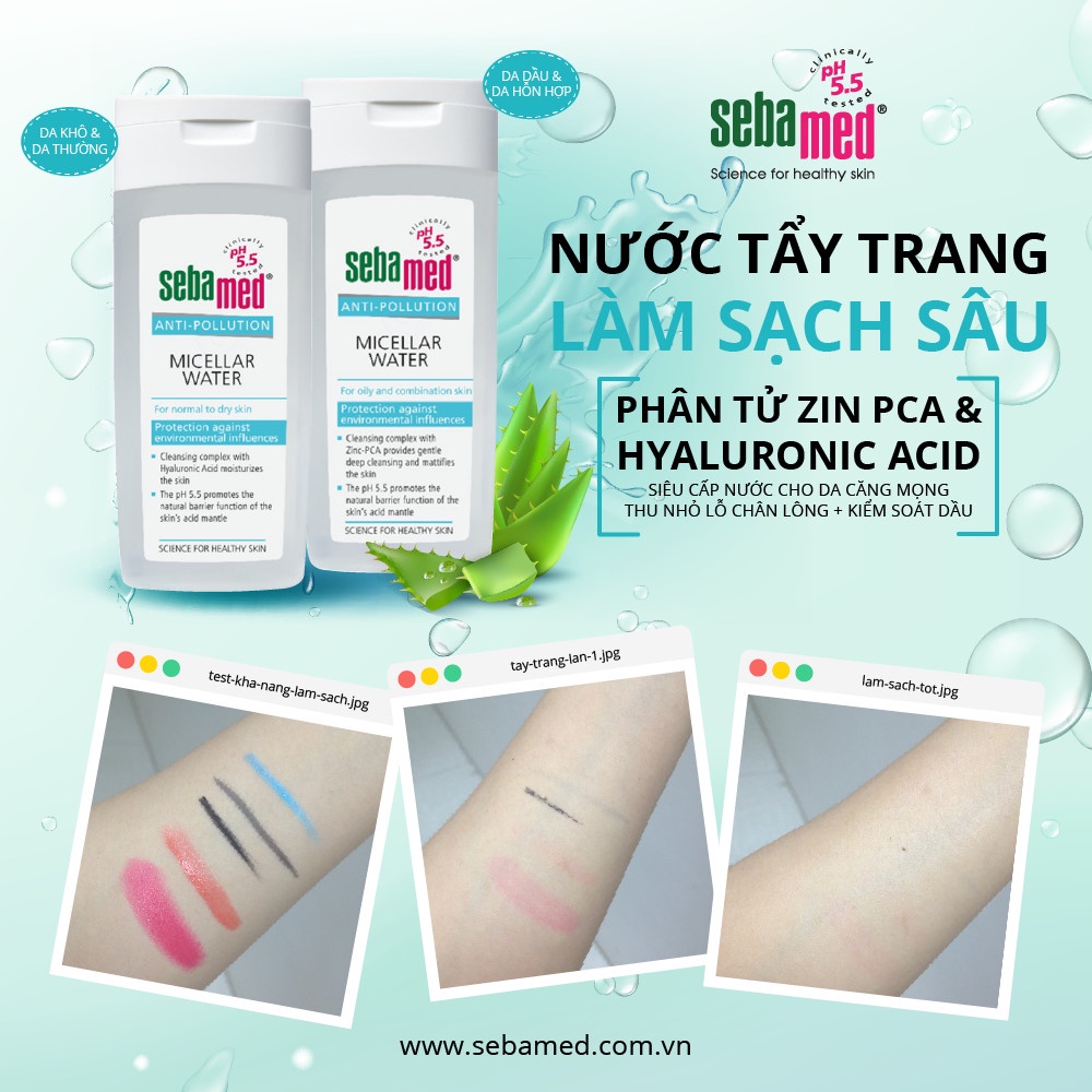 Tẩy trang dành cho da dầu &amp; da hỗn hợp Sebamed Anti-pollution Micellar Water for Oily and Combination Skin 200ml