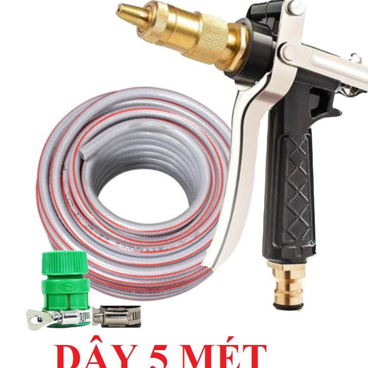 Bộ dây vòi xịt nước rửa xe, tưới cây .tăng áp 3 lần,loại 3m,5m 206236 đầu đồng,đai,nối nhựa v+ tặng đai