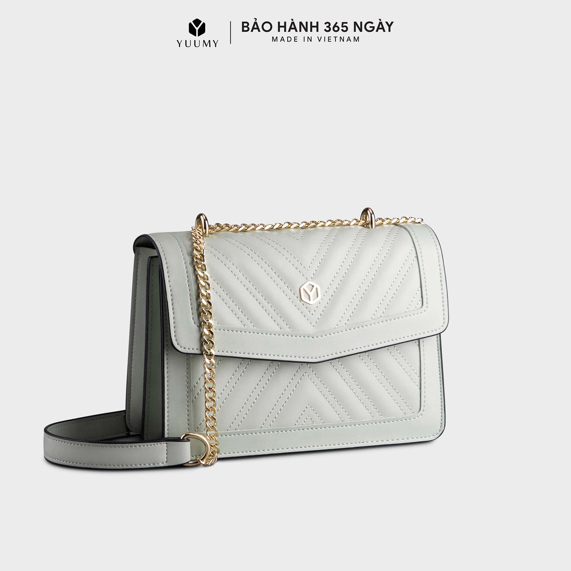 Túi Đeo Chéo Da Nữ Nắp Gập Chần Chỉ Họa Tiết Yuumy Seasand Yn138 - Xanh Ngọc
