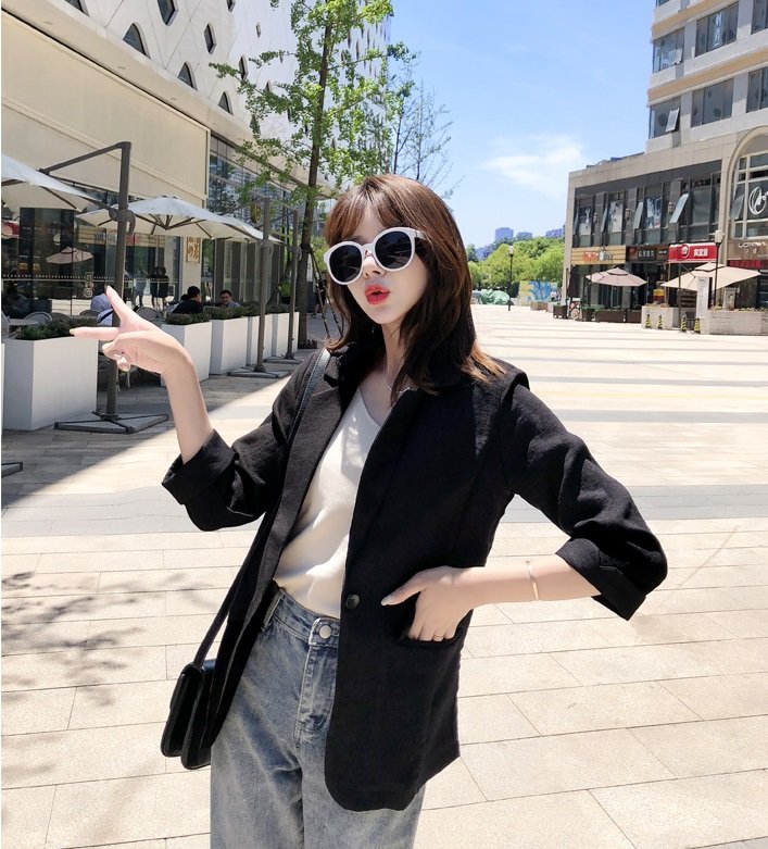 Áo vest nữ áo blazer dáng công sở xinh xắn tay lửng AK05