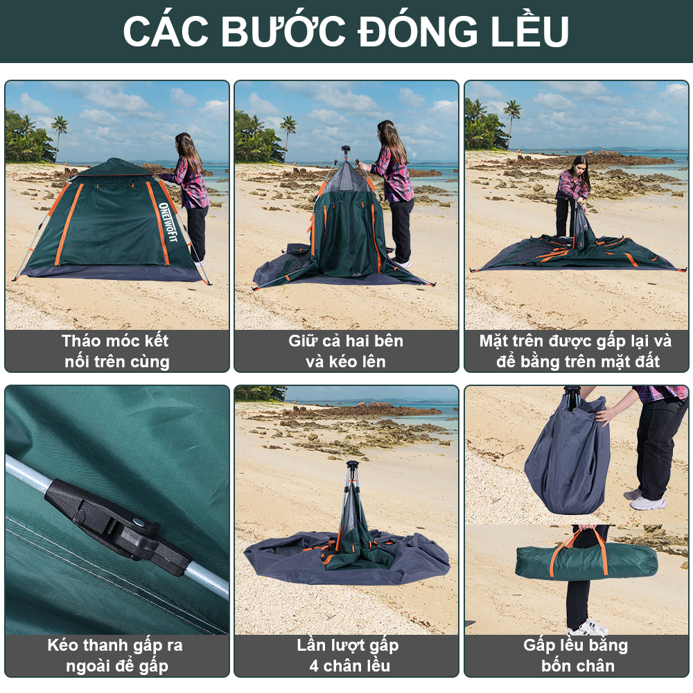 OneTwoFit Lều cắm trại tự bung , lều du lịch dã ngoại dành cho 4-6 người, chống thấm nước OT039801
