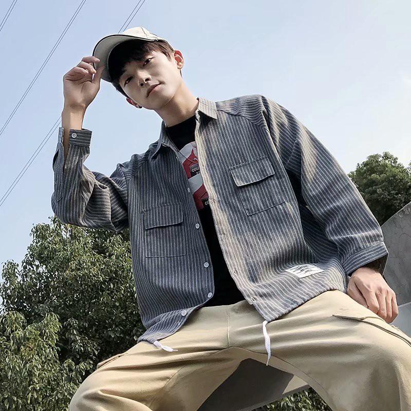 Áo sơ mi tay dài họa tiết sọc thời trang phong cách cho nam