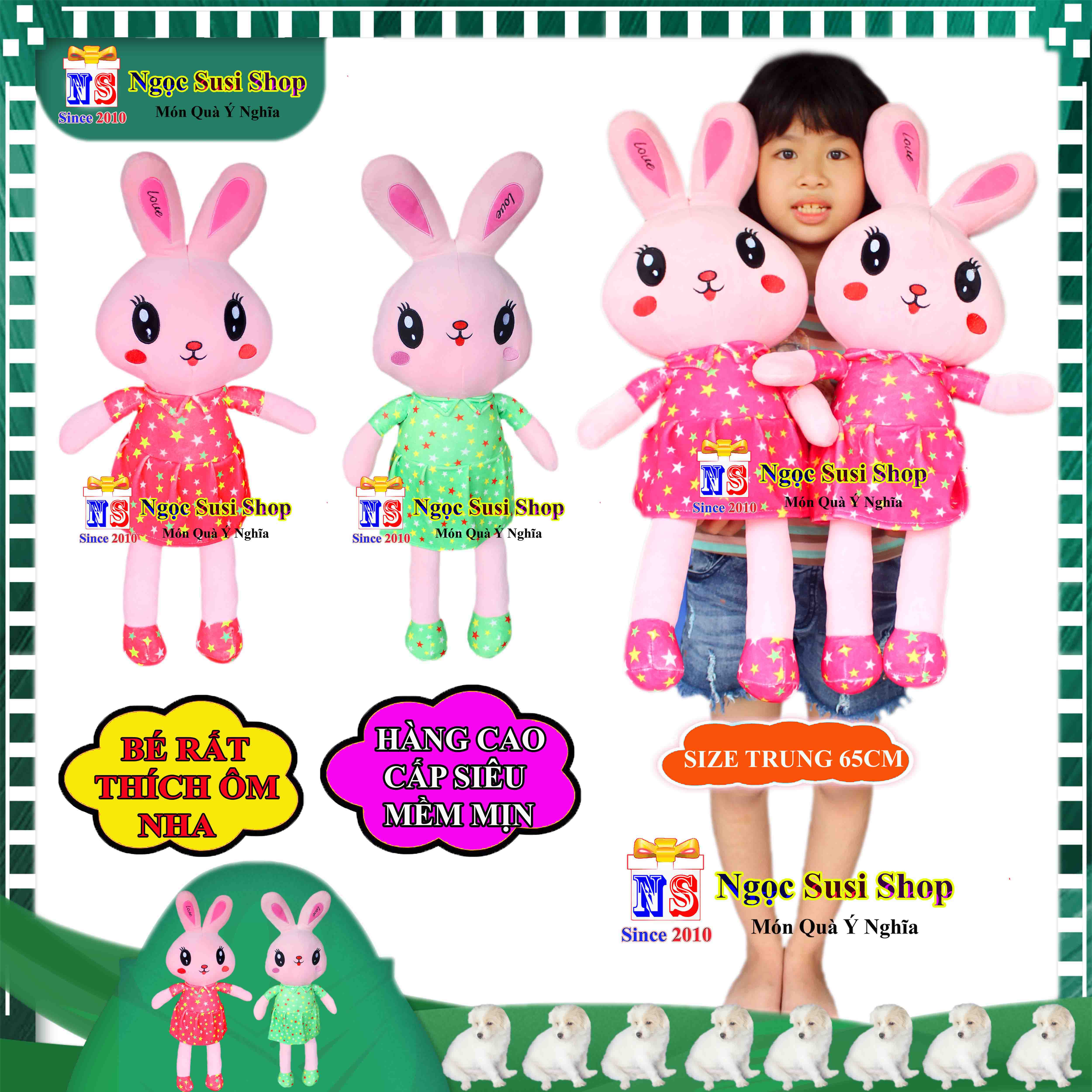 GỐI ÔM THÚ BÔNG THỎ MẶC ĐẦM BÚP BÊ SIÊU MỀM MỊN ÔM NGỦ - THÚ BÔNG HÌNH CON THỎ BÚP BÊ SIÊU CƯNG