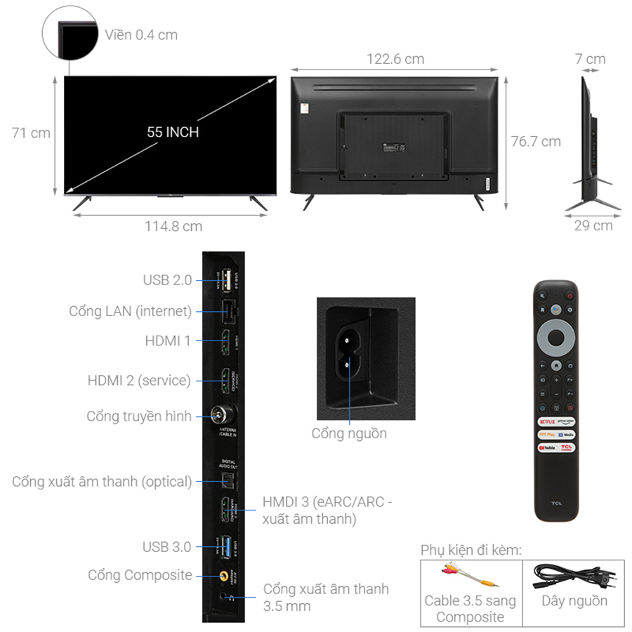 Google Tivi QLED TCL 4K 55 inch 55Q636 - Model 2022