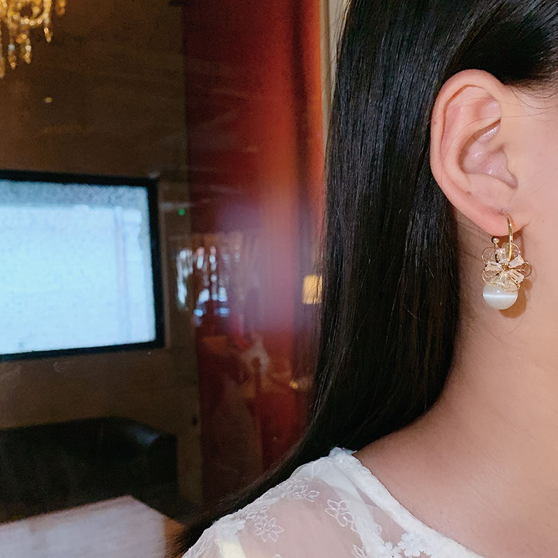 Bông tai nữ tròn đá opal đính đá tinh tế sang trọng phụ kiện trang sức M103627