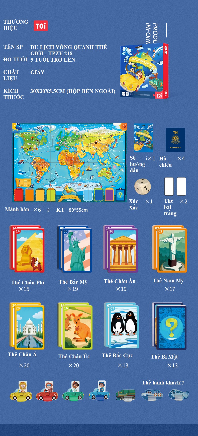 Trò chơi board game DU LỊCH VÒNG QUANH THẾ GIỚI chính hãng TOI Travel Around The World TPZY218