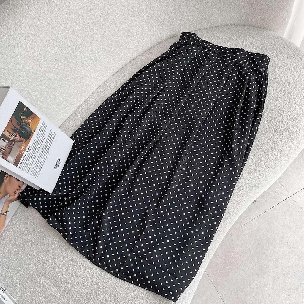 Surichau - Đầm maxi chấm bi xếp ly vải mềm mại freesize hoạ tiết hoa nhí