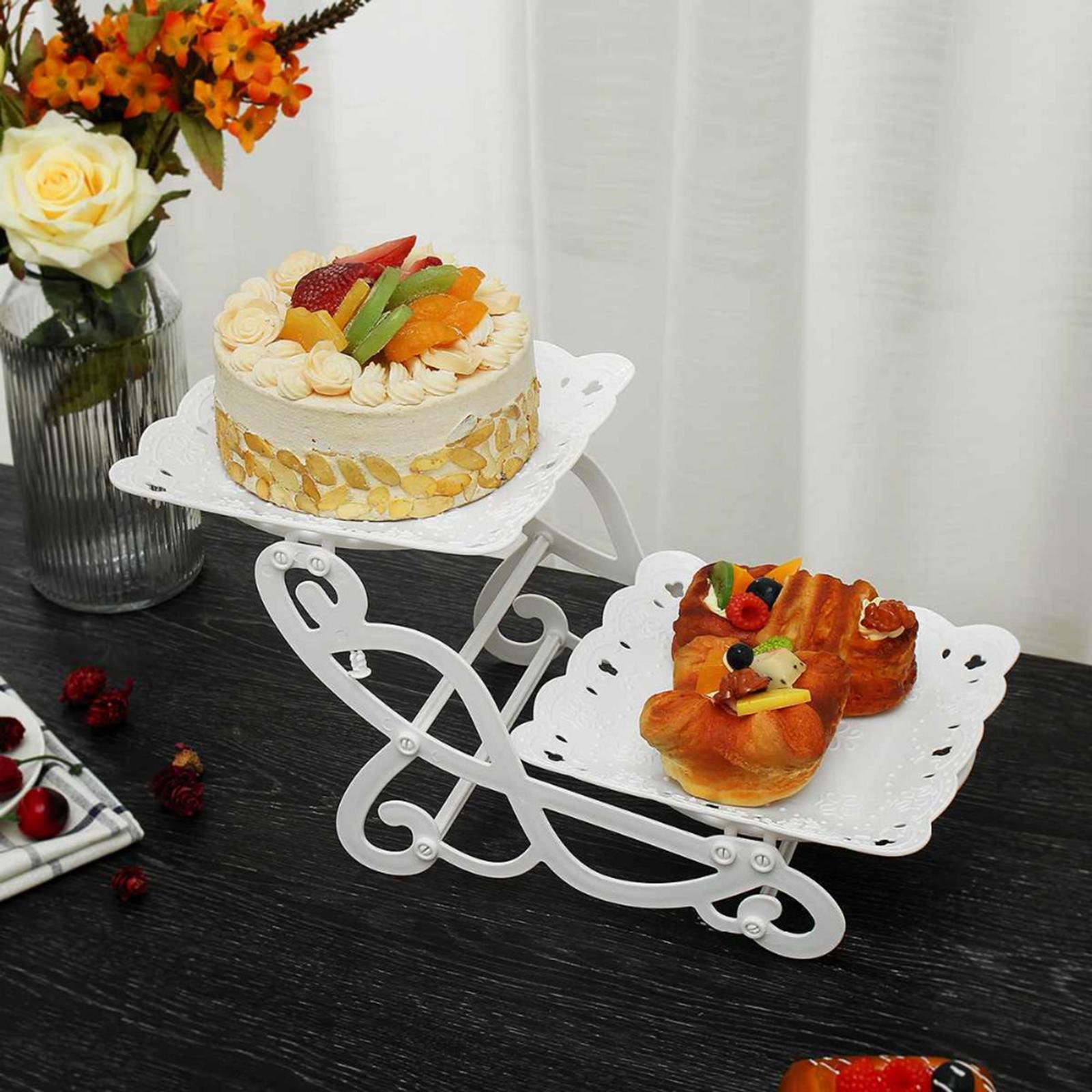 2 Tiers Cake Stand Snack Display Tray Dessert Tray for Dessert Afternoon Tea