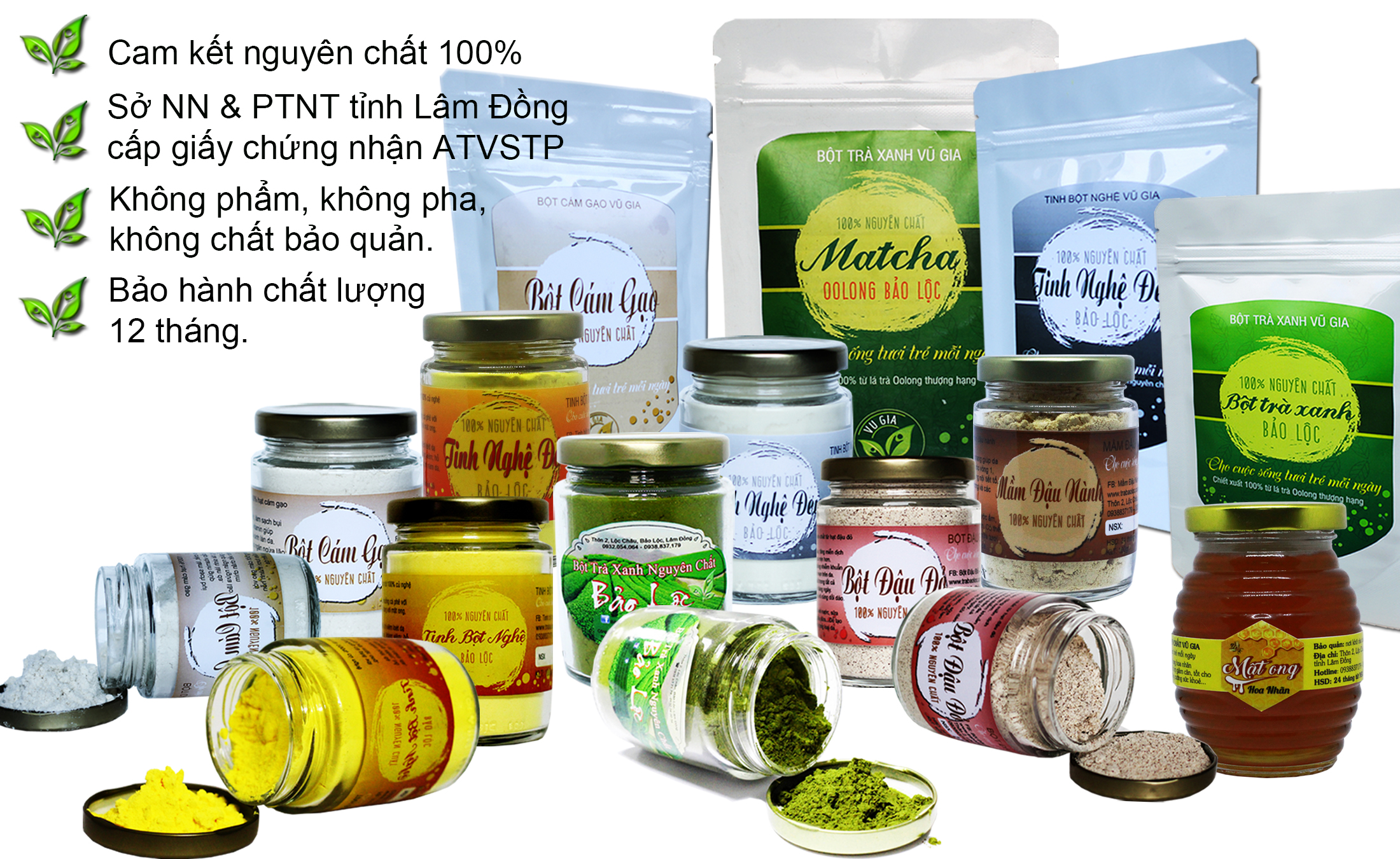 Combo Tinh Bột Nghệ + Bột Trà Xanh Nguyên Chất Bảo Lộc Vũ Gia (100g/ hũ)