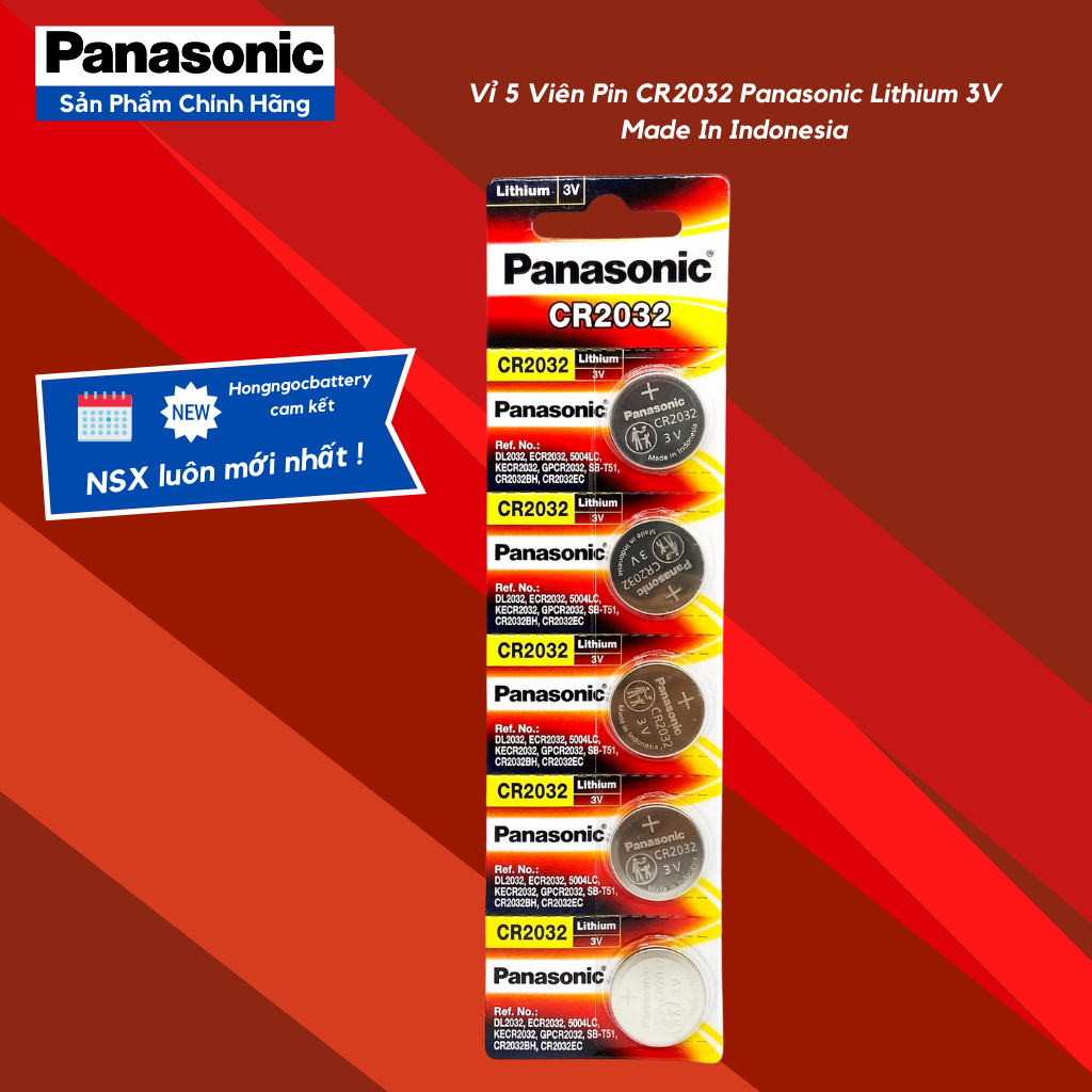 Vỉ 5 Viên Pin CR2032 Panasonic ( CR-2032/5BE x 1 Vỉ ) Lithium 3 V