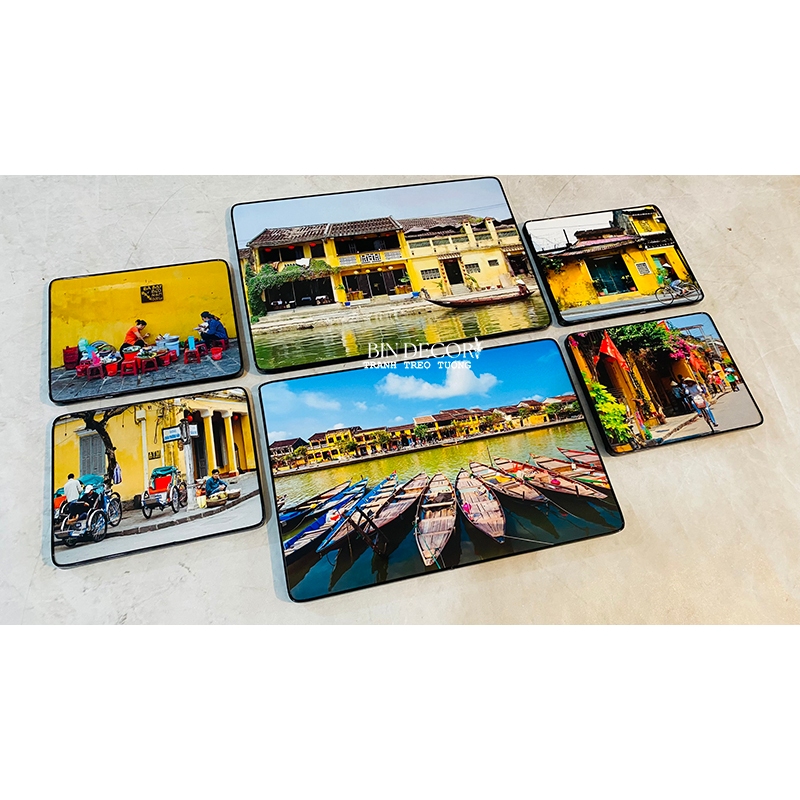 (ẢNH THẬT) Tranh treo tường hội an 1 trang trí decor quán có khung kèm đinh treo