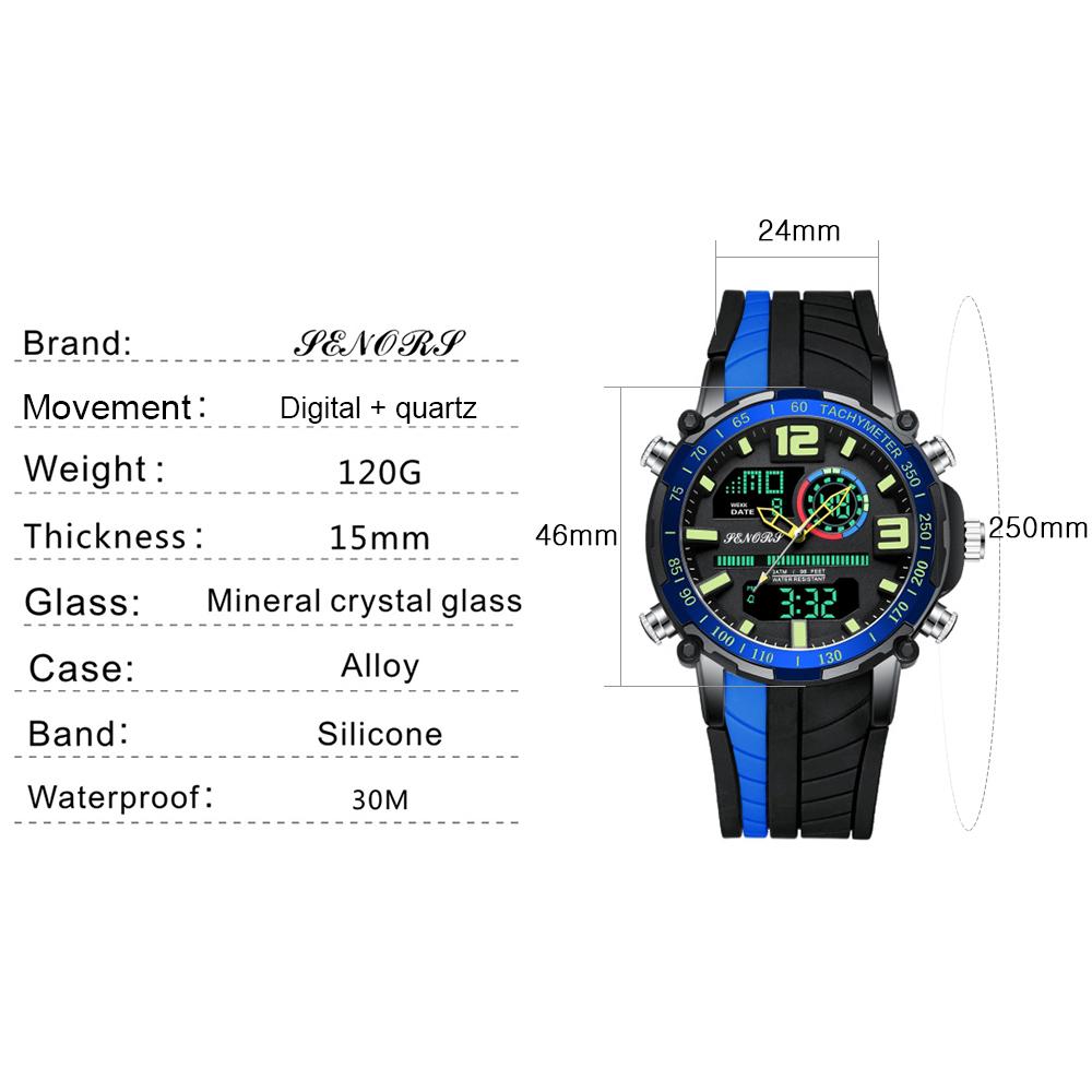 Đồng hồ Analog SENORS dành cho nam  không thấm nước với dây đeo silicon