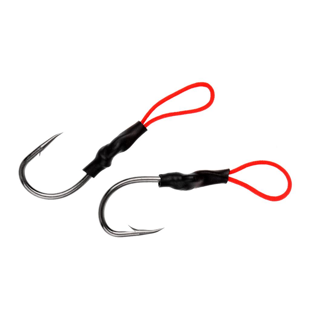 5 Pieces/Pack Fishing Assist Hooks - Barbed Jigging Assist Hooks Stainless Steel Assist Fishing Hooks Fishhooks with Red PE Line