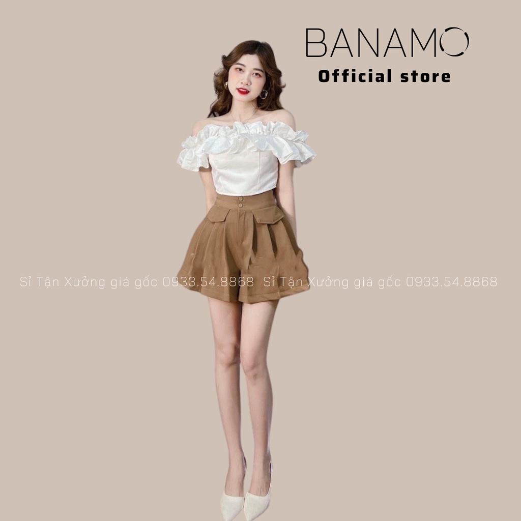 Quần short nữ túi nắp 2 khuy hàng thiết kế siêu đẹp thời trang Banamo Fashion short nữ túi nắp 2 khuy chất kaki 682