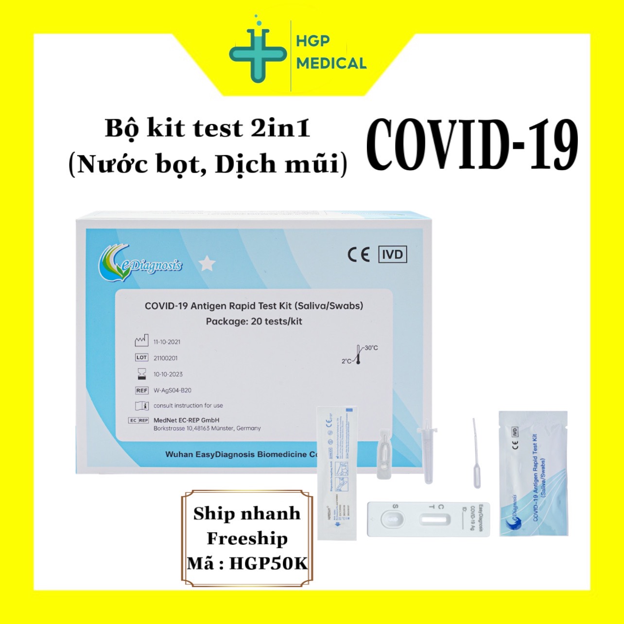 Kit Test Nhanh Covid 19 Tại Nhà Bằng Nước Bọt hoặc dịch mũi ( 2in1), Bộ Y Tế cấp phép lưu hành