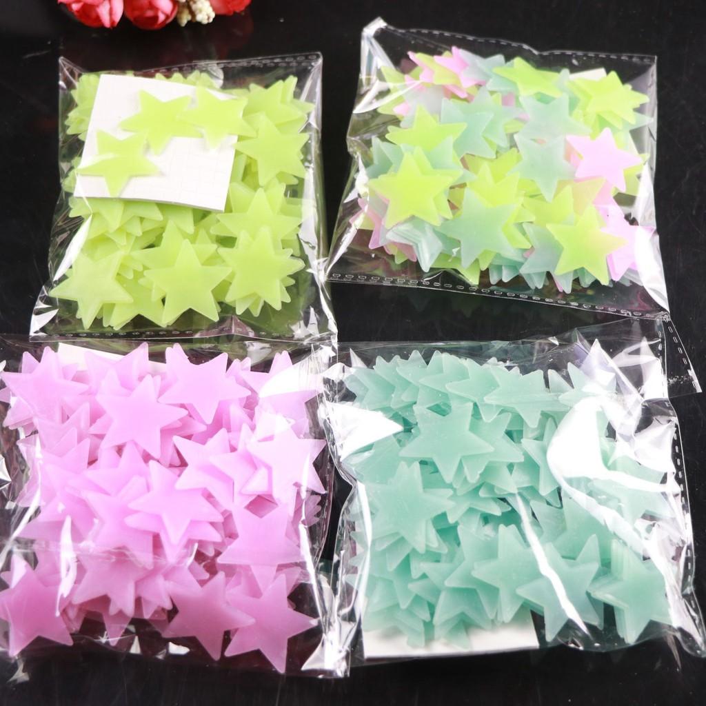 Ngôi sao dạ quang Gói 100 cái ngôi sao phát sáng dán tường trang trí phòng ngủ