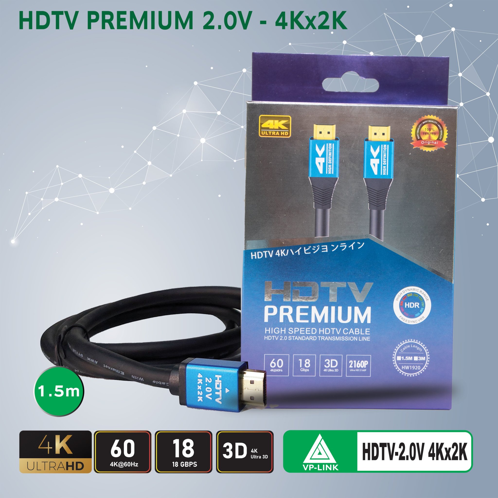 Dây HDMI Tròn Trơn Cao Cấp ( Chuẩn 2.0/4K ) - Hàng chính hãng