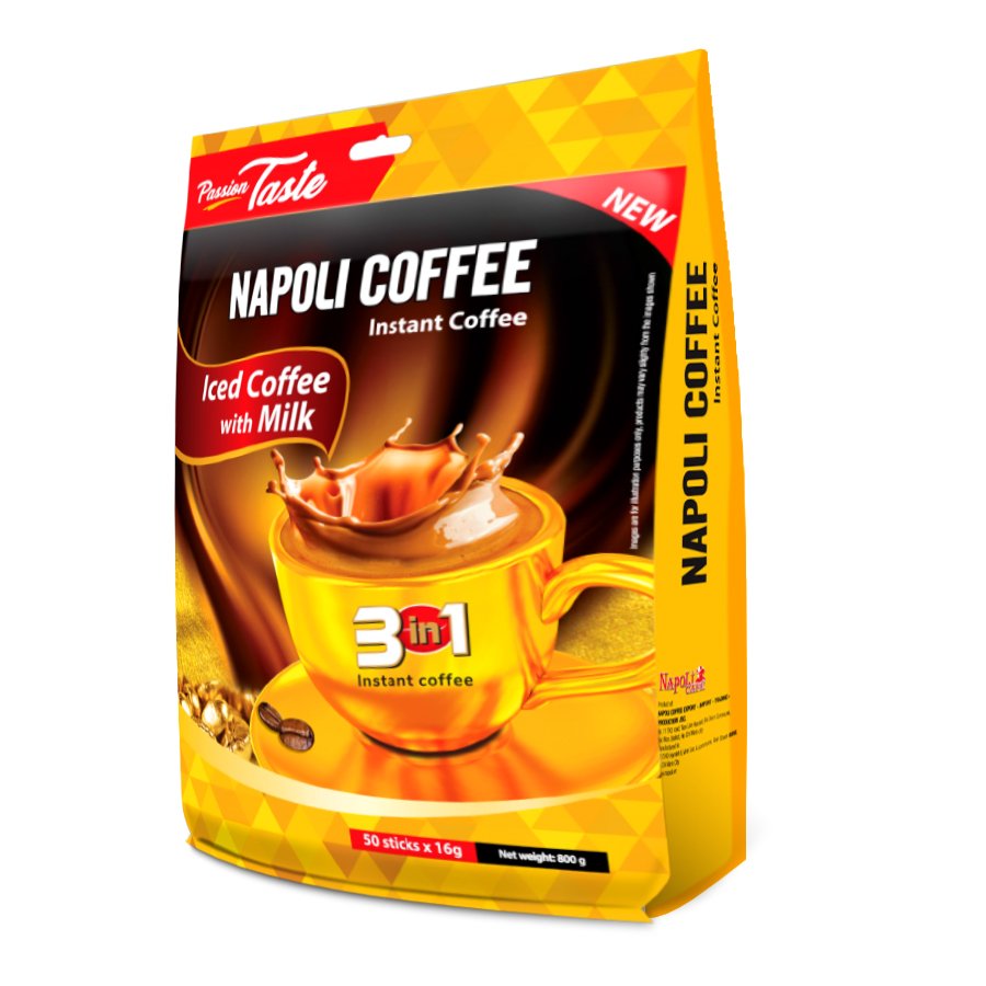 Cà Phê 3IN1 Sữa Nóng Napoli Coffee (50 gói x 16g)- Cafe Từ Arabica/Robusta Hạt SẠCH- TÚI LỚN