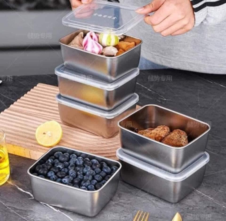 Set 5 hộp inox kèm nắp nhựa
