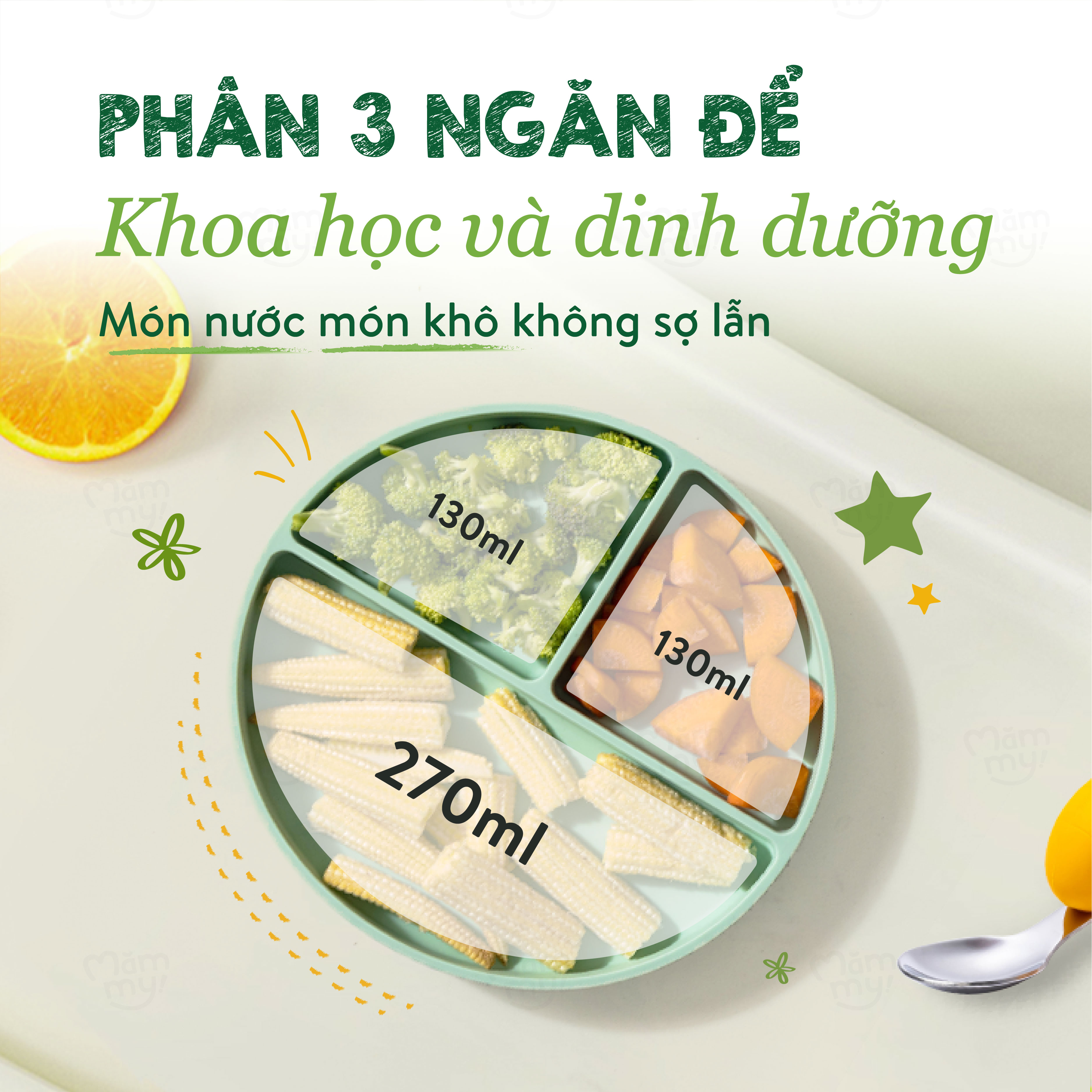 Khay ăn dặm silicon 3 ngăn cao cấp Mămmy Baby Silicone Food Tray Giúp Bé Ăn Dặm Dễ Dàng Với Thiết Kế Đặc Biệt Đế Hít