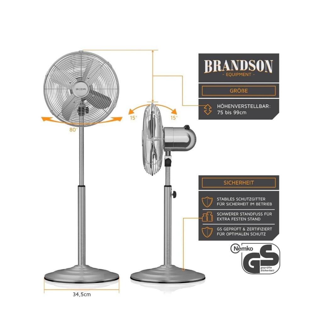 Quạt Cây Thân Thép BRANDSON, 3 Cấp Gió, Công Suất 35W, Tiết Kiệm Điện, Chạy Êm, Siêu Bền, Nhập Đức, BH 12 Tháng