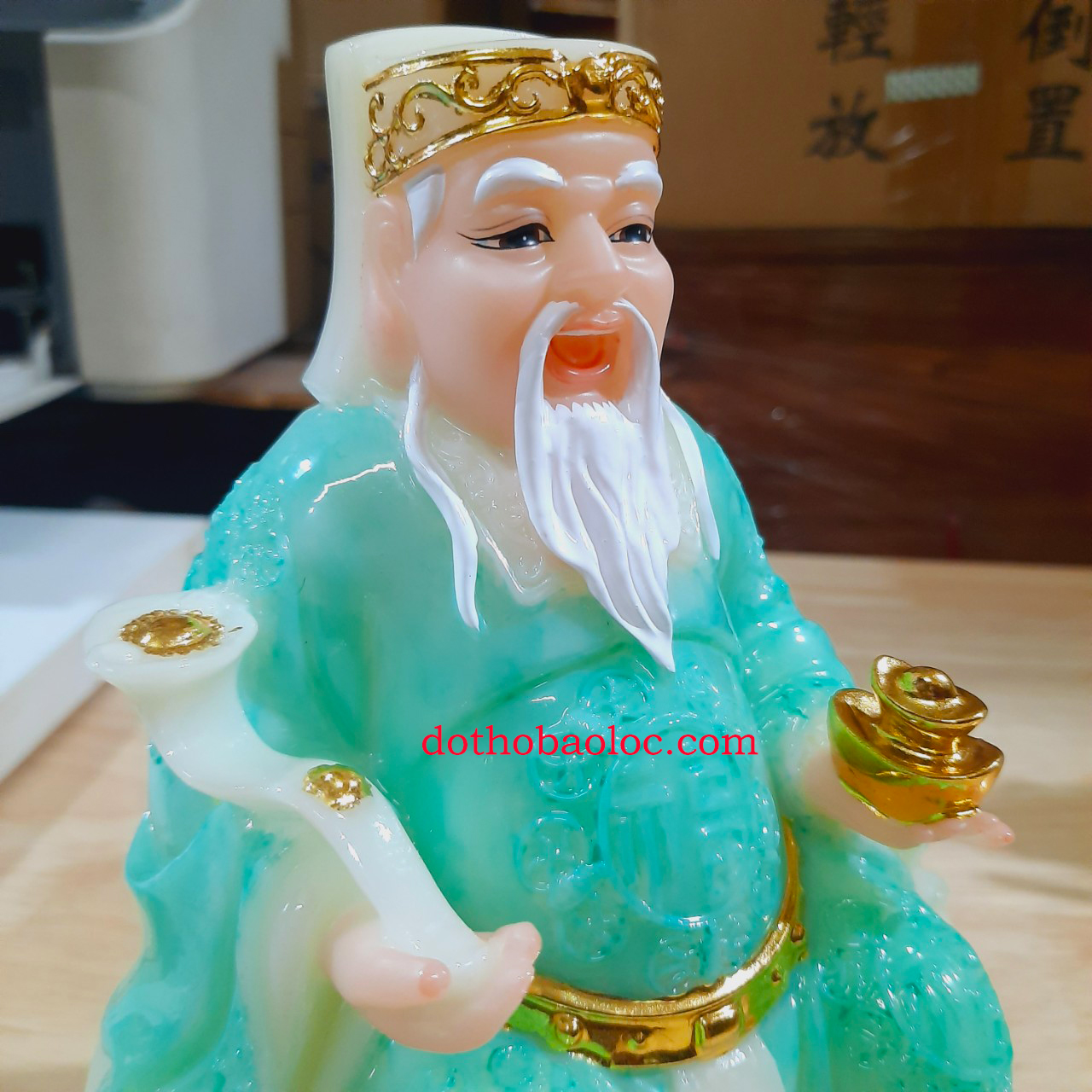 Tượng Thần Tài Thổ Địa bằng đá cao cấp nhập khẩu màu xanh ngọc cao 20cm