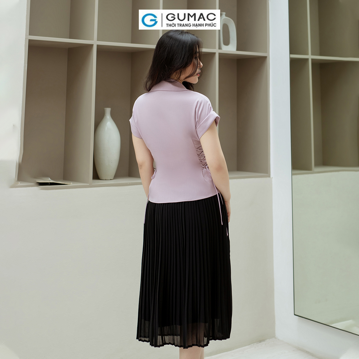 Áo kiểu thắt dây eo GUMAC AD08003