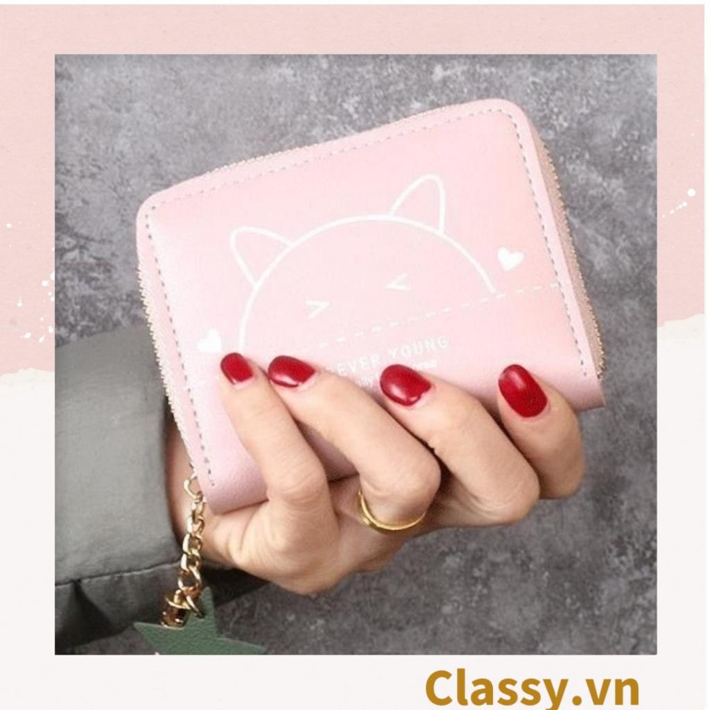 Ví nữ mini  Classy hoạt tiết mèo con nhiều màu cao cấp có khóa kéo T1162