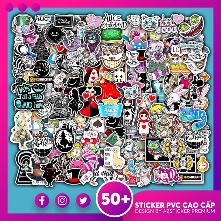 Sticker Alice Sứ Sở Thần Tiên | Chất Liệu PVC 5 Lớp Chống Nước, Chống Bay Màu | Trang Trí Đồ Dùng Cá Nhân