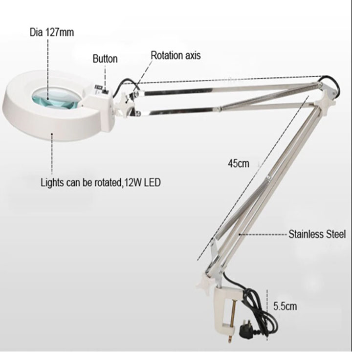 Kính lúp kẹp bàn có đèn LT-86A 10x