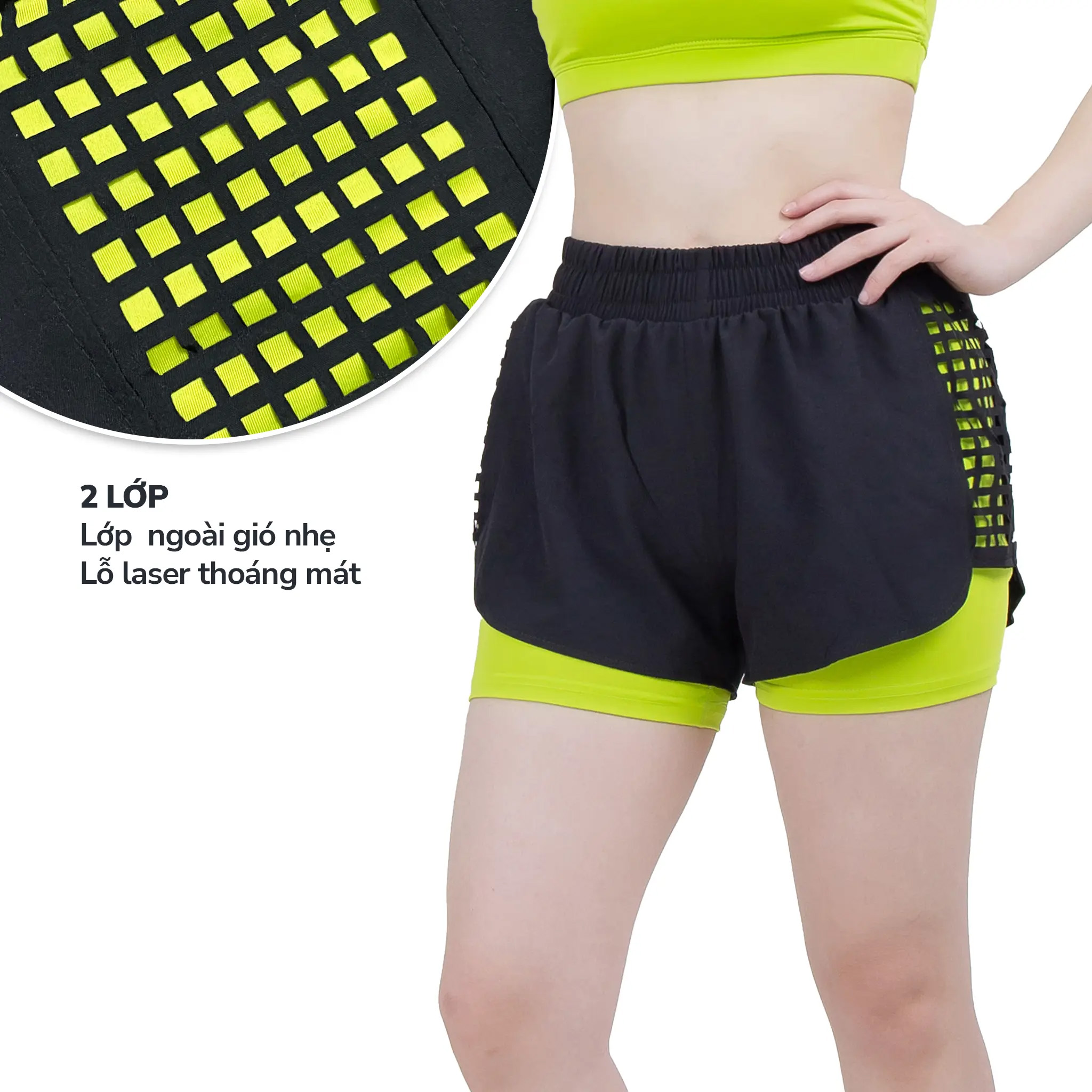 Quần short thể thao Boxer Laser 2 lớp cho Nữ, đồ tập gym, aerobic, thể dục