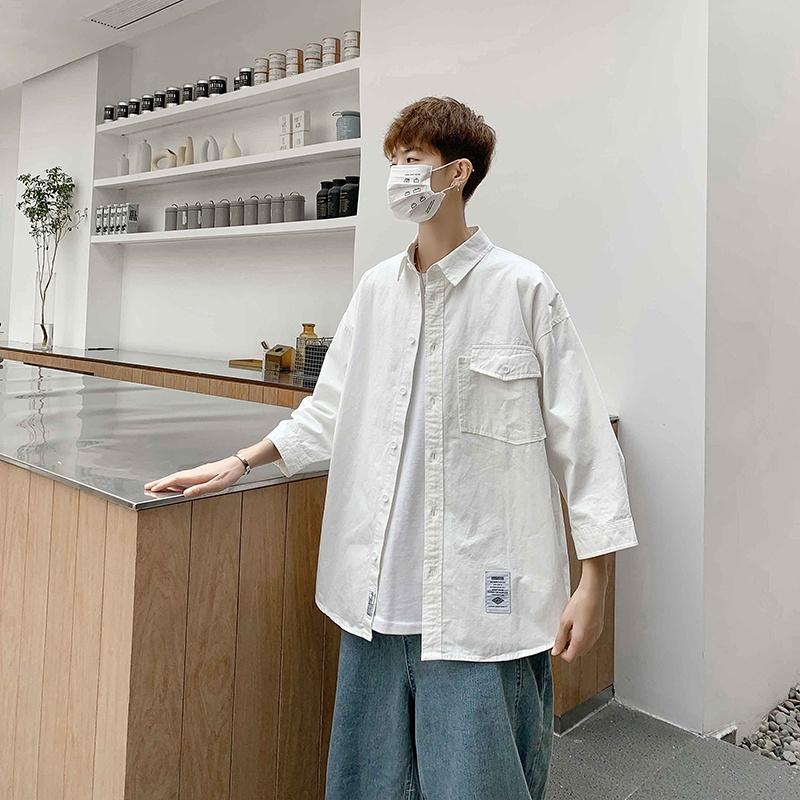 Áo Sơ Mi Ngắn Tay Form Rộng Trơn Màu Thời Trang Mùa Hè Dành Cho Nam