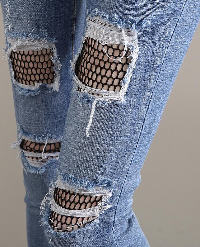 Quần jean xịn nữ rách lót lưới,thiết kế bụi và ôm dáng chuẩn-119